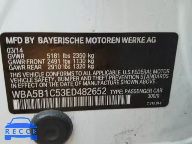 2014 BMW 535I WBA5B1C53ED482652 зображення 9