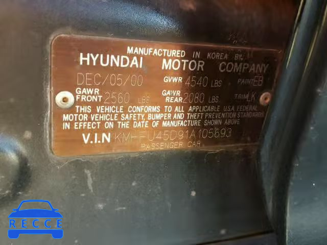 2001 HYUNDAI XG 300 KMHFU45D91A105693 зображення 9