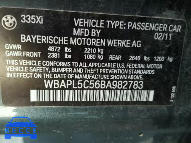 2011 BMW 335 XI WBAPL5C56BA982783 image 9