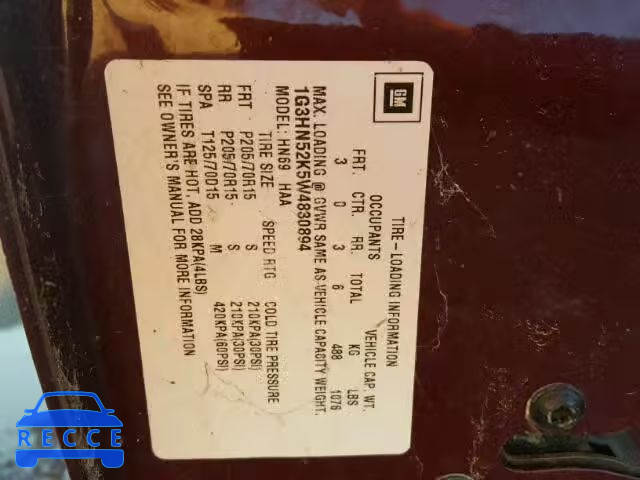 1998 OLDSMOBILE 88 BASE 1G3HN52K5W4830894 image 9