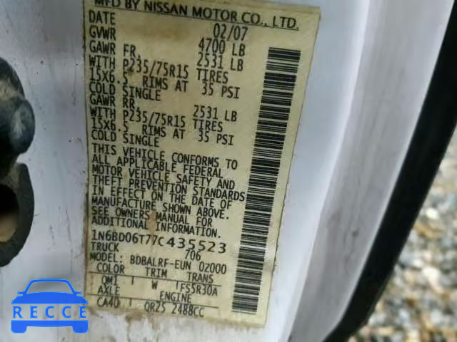 2007 NISSAN FRONTIER K 1N6BD06T77C435523 image 9