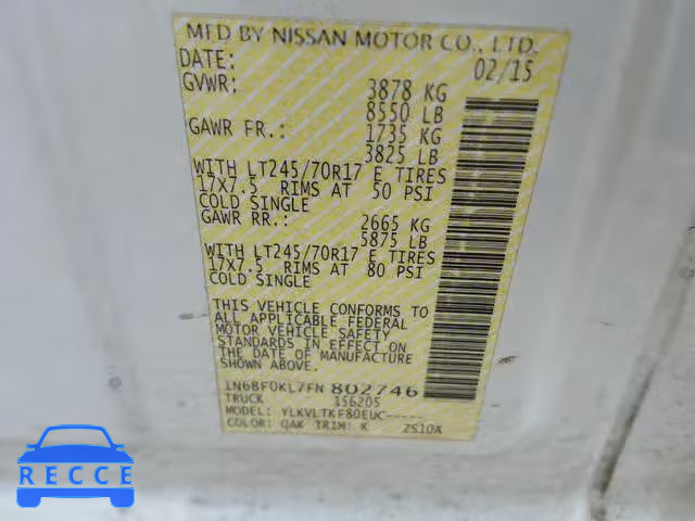 2015 NISSAN NV 1500 1N6BF0KL7FN802746 image 9