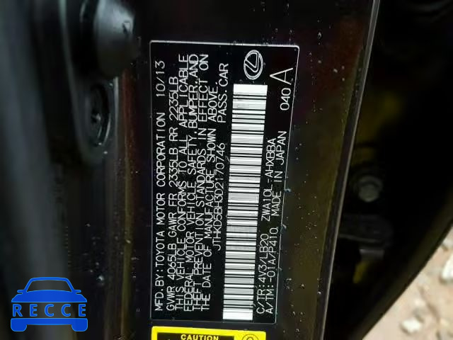 2013 LEXUS CT 200 JTHKD5BH3D2170746 Bild 9