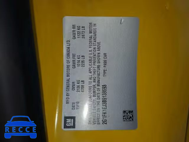 2011 CHEVROLET CAMARO 2SS 2G1FK1EJ3B9138693 image 9