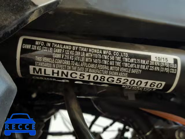 2016 HONDA CBR300 R MLHNC5108G5200160 image 9