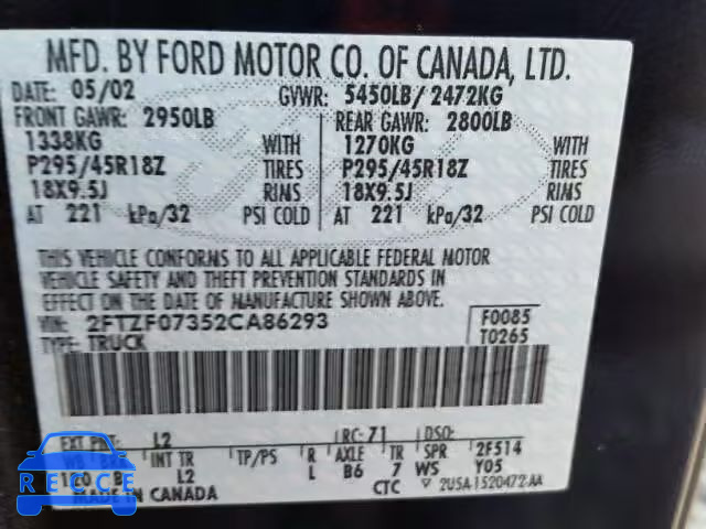 2002 FORD F150 SVT L 2FTZF07352CA86293 image 9