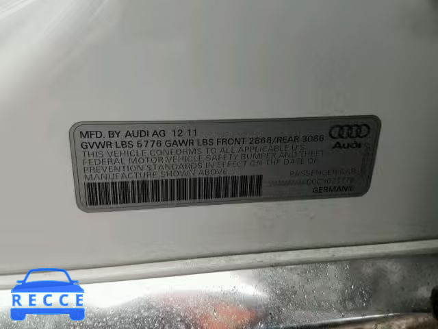 2012 AUDI A8 QUATTRO WAUAVAFD0CN021778 image 9