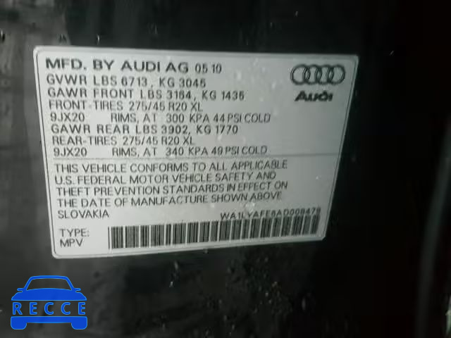 2010 AUDI Q7 PREMIUM WA1LYAFE6AD008476 image 9