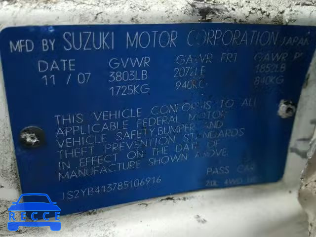 2008 SUZUKI SX4 BASE JS2YB413785106916 зображення 9