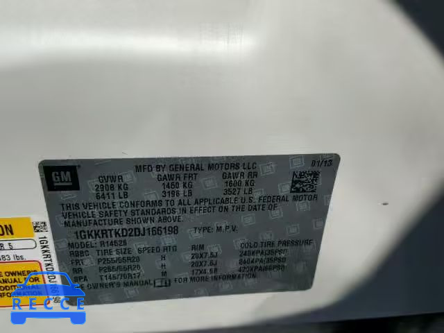 2013 GMC ACADIA DEN 1GKKRTKD2DJ166198 зображення 9