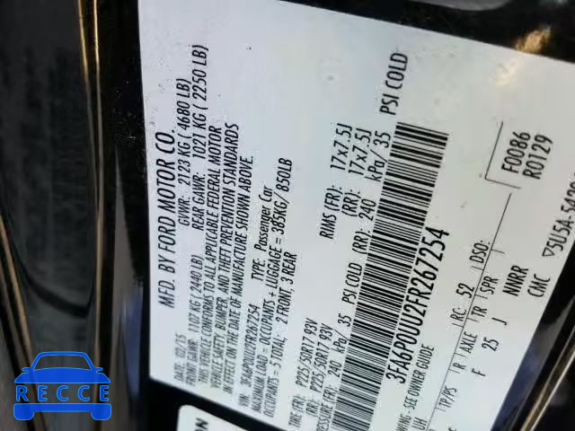 2015 FORD FUSION S H 3FA6P0UU2FR267254 image 9