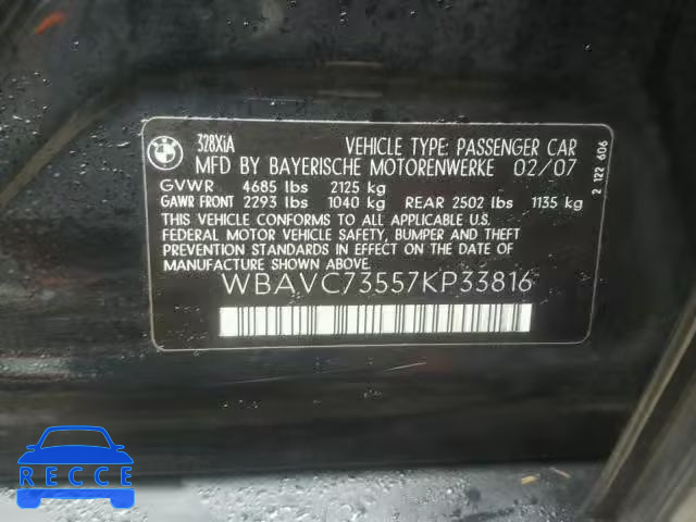 2007 BMW 328 XI SUL WBAVC73557KP33816 зображення 9