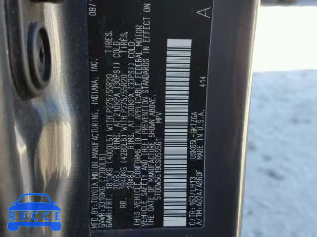 2012 TOYOTA SEQUOIA PL 5TDDW5G19CS055561 image 9