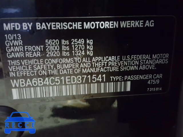 2014 BMW 650 XI WBA6B4C51ED371541 зображення 9