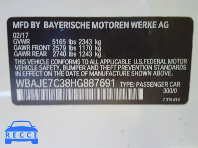 2017 BMW 540 XI WBAJE7C38HG887691 зображення 9