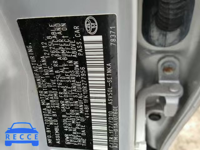 2013 TOYOTA CAMRY L 4T4BF1FK1DR277956 image 9