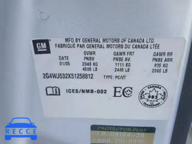 2005 BUICK ALLURE CXL 2G4WJ532X51258812 зображення 9