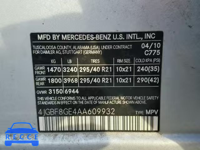 2010 MERCEDES-BENZ GL 550 4MA 4JGBF8GE4AA609932 зображення 9
