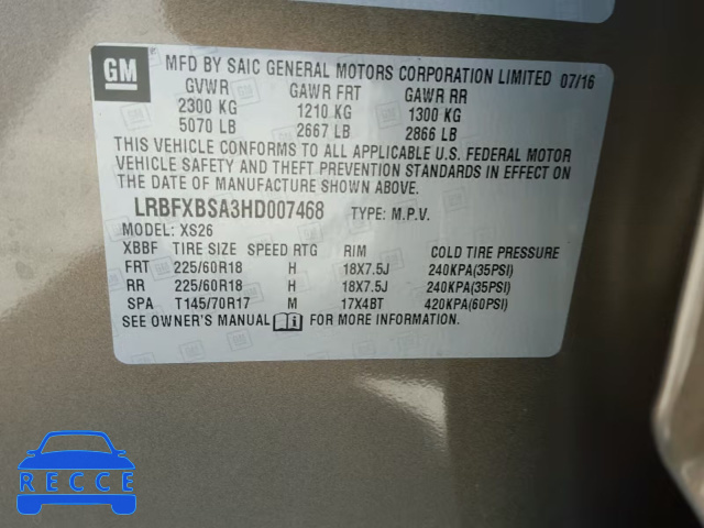 2017 BUICK ENVISION E LRBFXBSA3HD007468 зображення 9