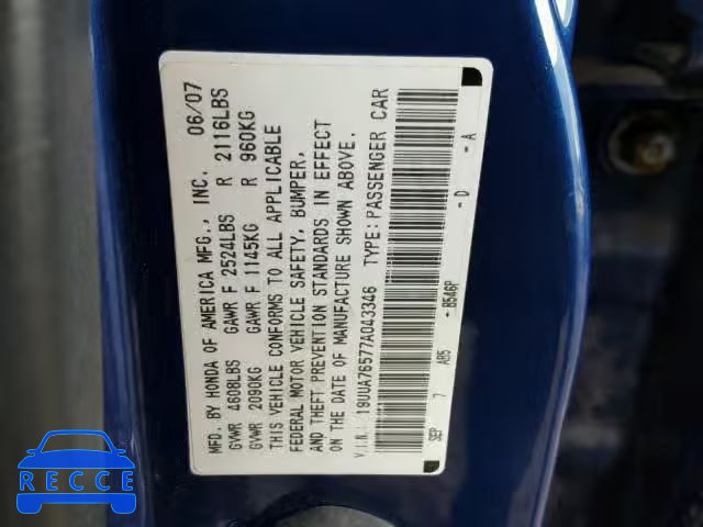 2007 ACURA TL TYPE S 19UUA76577A043346 image 9