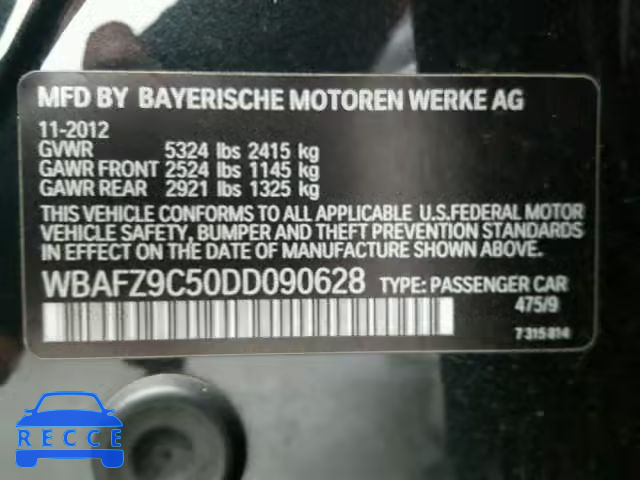 2013 BMW 535 I WBAFZ9C50DD090628 зображення 9