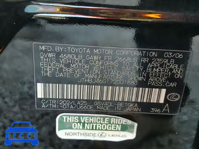 2007 LEXUS ES350 JTHBJ46G172001883 image 9