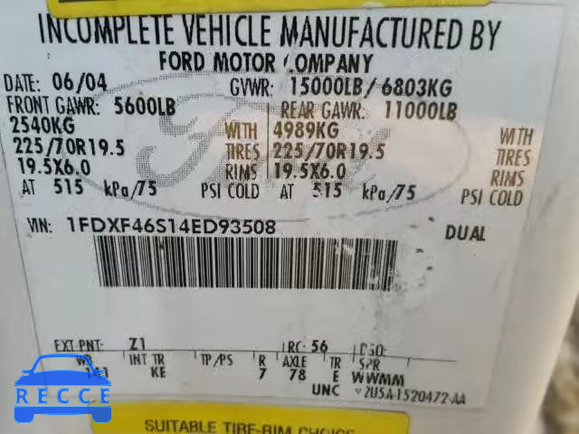 2004 FORD F450 SUPER 1FDXF46S14ED93508 image 9