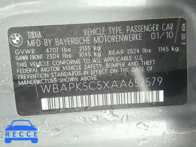 2010 BMW 328 XI SUL WBAPK5C5XAA652579 зображення 9
