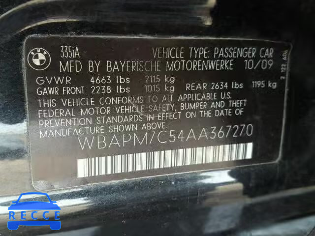 2010 BMW 335 I WBAPM7C54AA367270 image 9