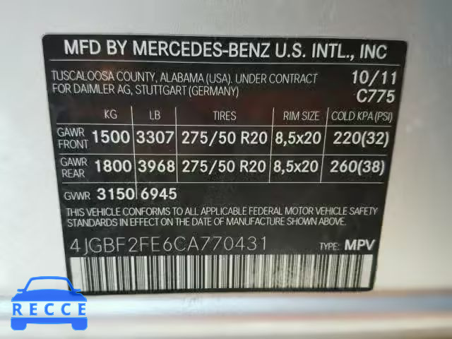 2012 MERCEDES-BENZ GL 350 BLU 4JGBF2FE6CA770431 зображення 9