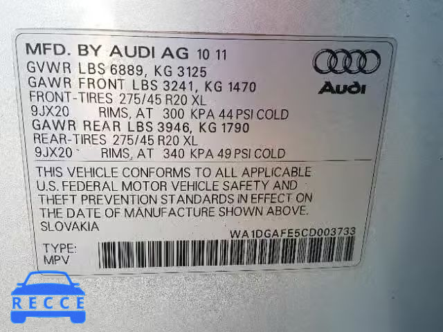 2012 AUDI Q7 PRESTIG WA1DGAFE5CD003733 image 9