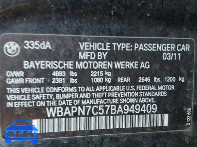 2011 BMW 335 D WBAPN7C57BA949409 зображення 9