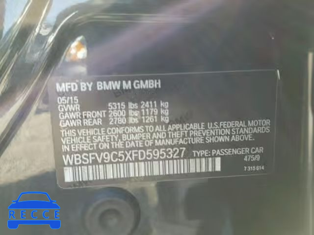 2015 BMW M5 WBSFV9C5XFD595327 зображення 9