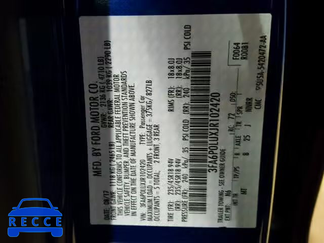 2018 FORD FUSION SE 3FA6P0LUXJR102420 image 9