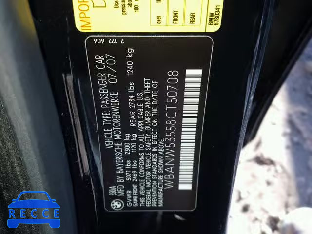 2008 BMW 550 I WBANW53558CT50708 image 9