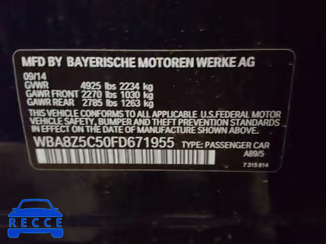 2015 BMW 328 XIGT WBA8Z5C50FD671955 image 9