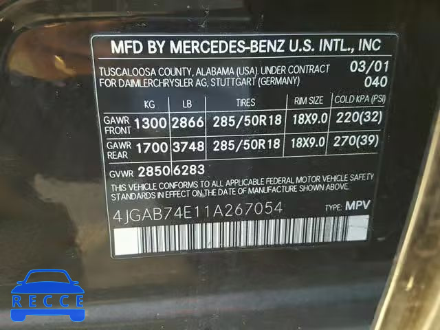 2001 MERCEDES-BENZ ML 55 4JGAB74E11A267054 image 9