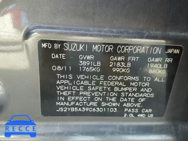 2012 SUZUKI SX4 BASE JS2YB5A39C6301103 image 9