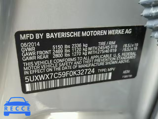 2015 BMW X3 XDRIVE3 5UXWX7C59F0K32724 зображення 9