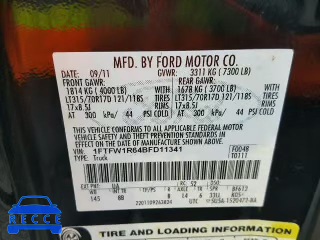 2011 FORD F150 SVT R 1FTFW1R64BFD11341 image 9
