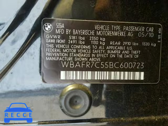 2011 BMW 535 I WBAFR7C55BC600723 зображення 9
