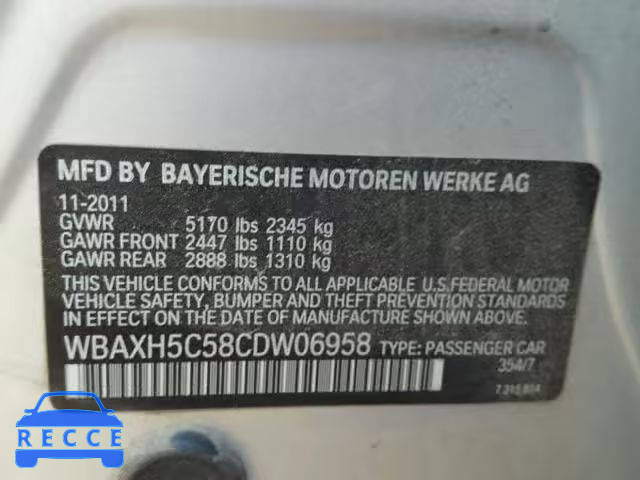 2012 BMW 528 XI WBAXH5C58CDW06958 зображення 9