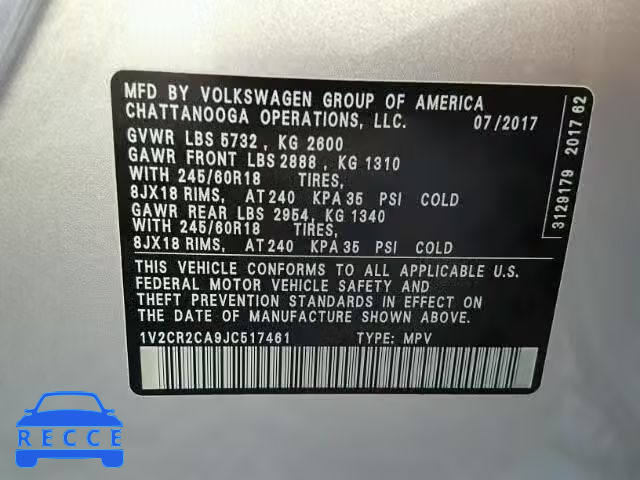 2018 VOLKSWAGEN ATLAS SE 1V2CR2CA9JC517461 image 9