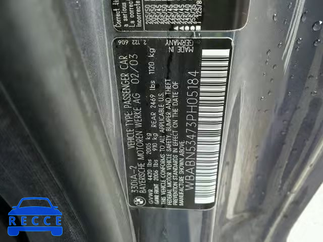 2003 BMW 330 CI WBABN53473PH05184 image 9