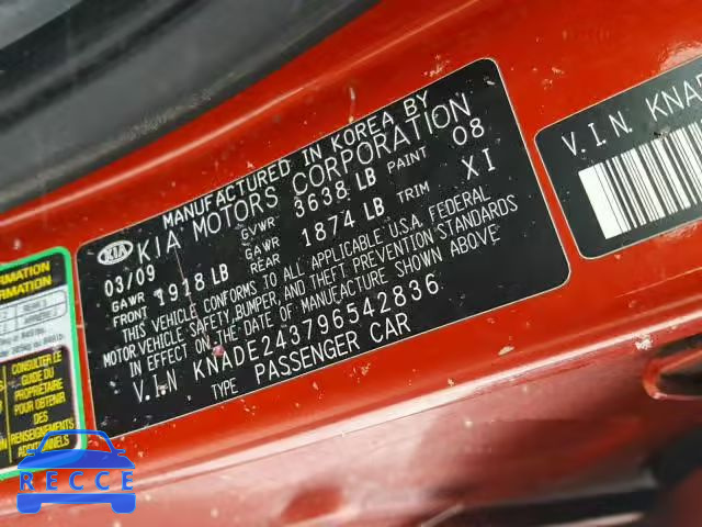 2009 KIA RIO 5 SX KNADE243796542836 image 9