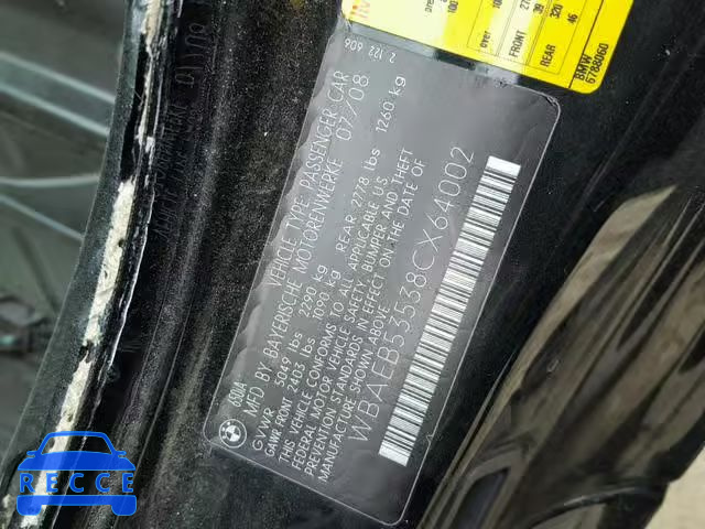 2008 BMW 650 I WBAEB53538CX64002 image 9