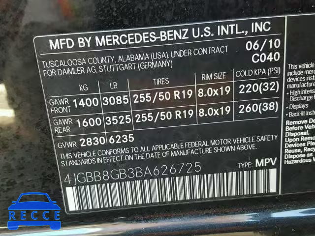 2011 MERCEDES-BENZ ML 350 4MA 4JGBB8GB3BA626725 image 9