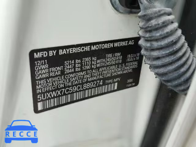 2012 BMW X3 XDRIVE3 5UXWX7C59CL889274 image 9