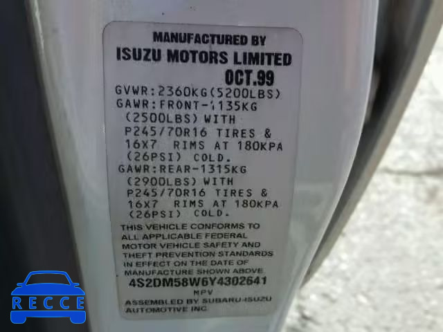 2000 ISUZU RODEO S 4S2DM58W6Y4302641 Bild 9