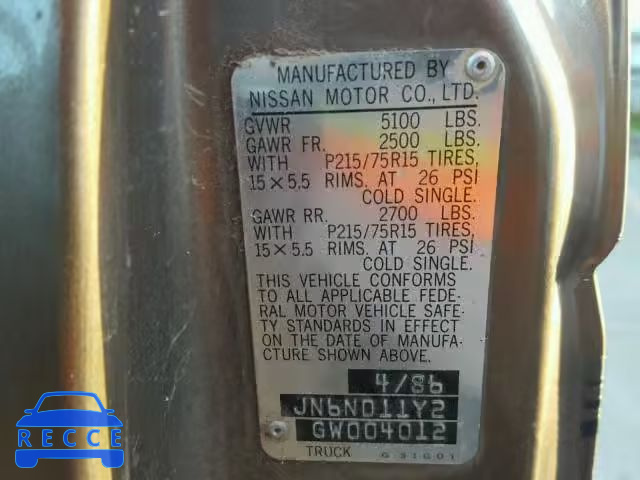 1986 NISSAN D21 SHORT JN6ND11Y2GW004012 image 9